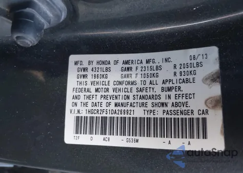 2013 Honda Accord Sport from USA, damaged, VIN 1HGCR2F51DA269921